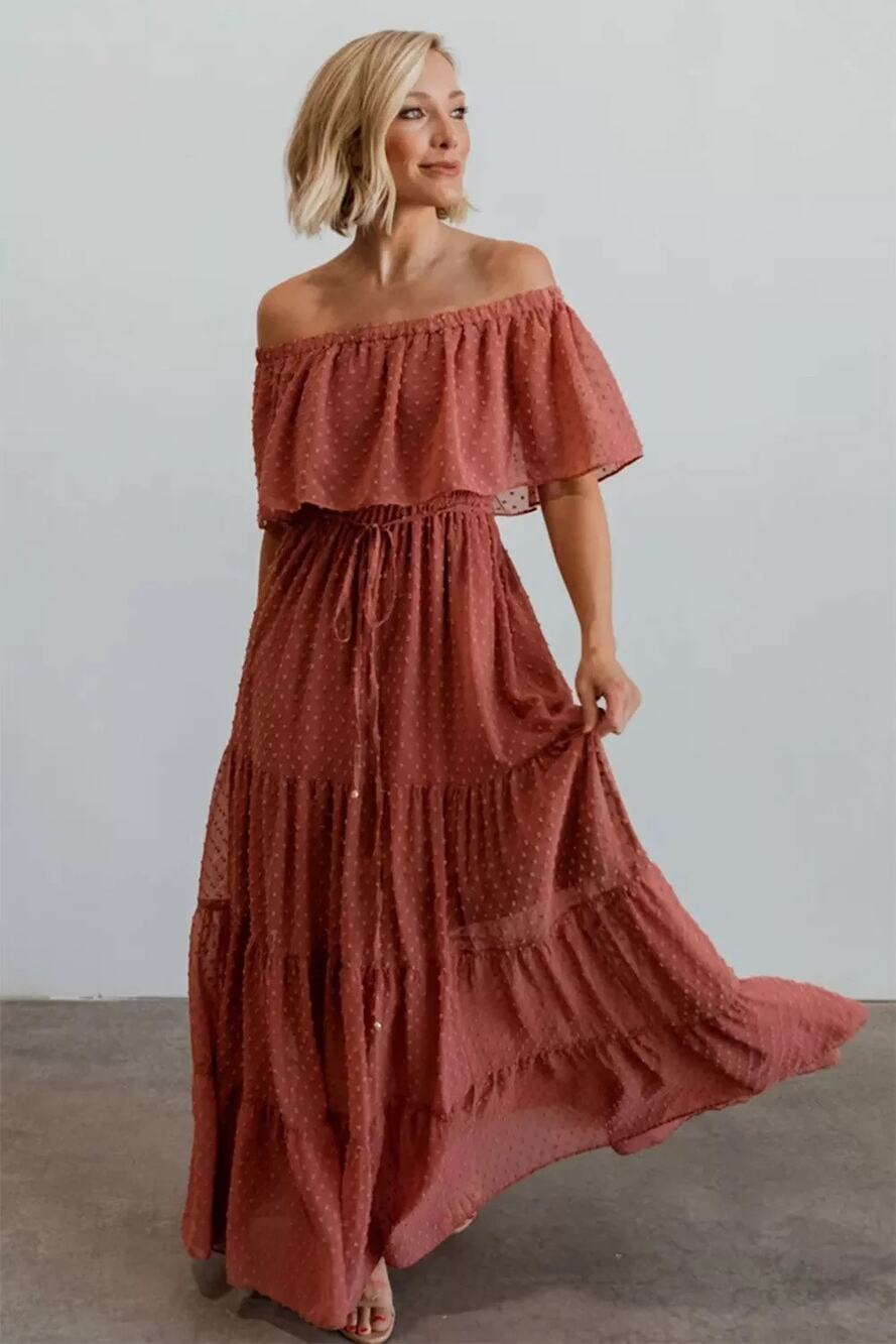 Baltic Born Swiss Dot Maxi Dress Pink Sz XL Wedding Guest Cocktail